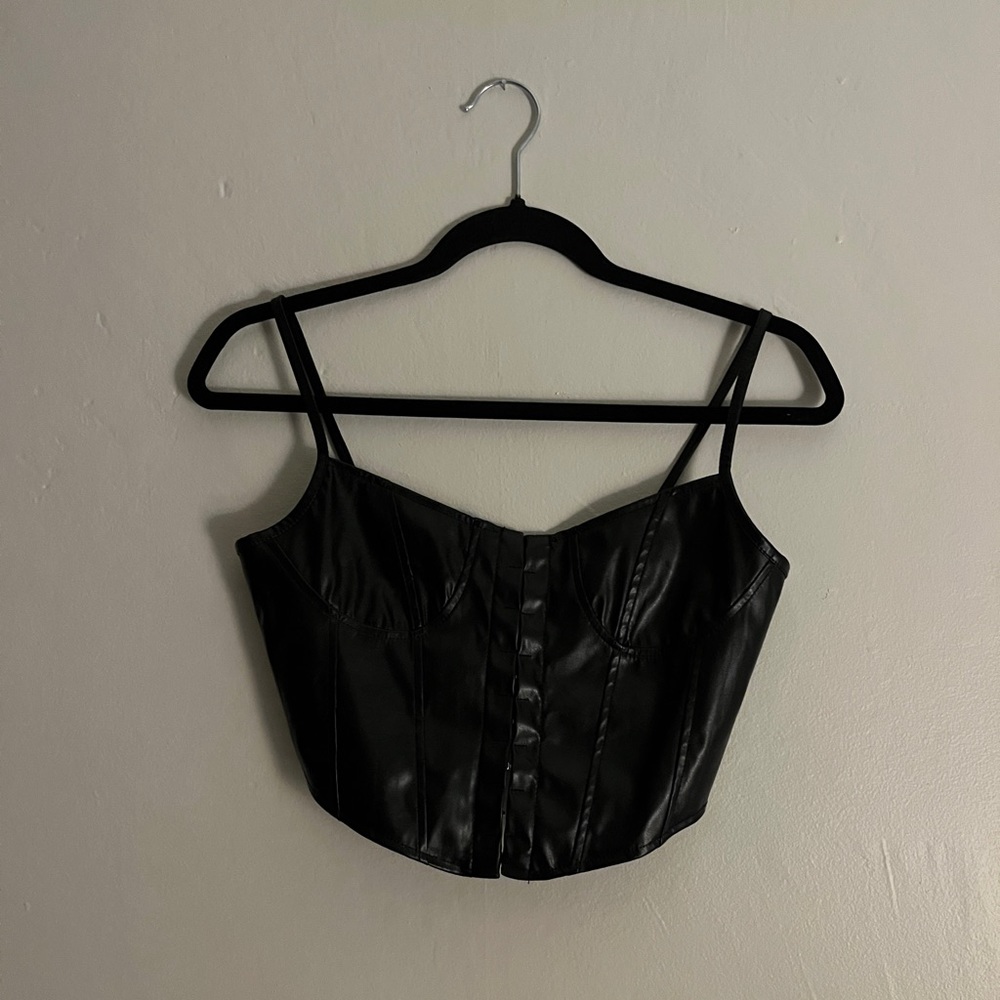 black leather corset top